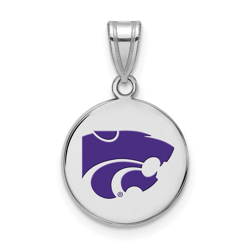 Sterling Silver Kansas State Medium Enamel Mascot Disc Pendant